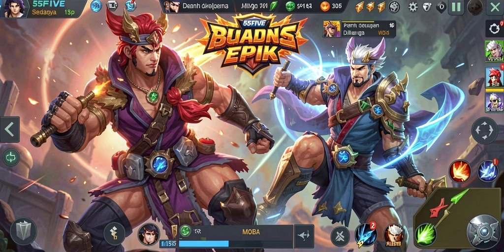Gameplay seru di 55FIVE dengan pertarungan strategis yang mendebarkan.