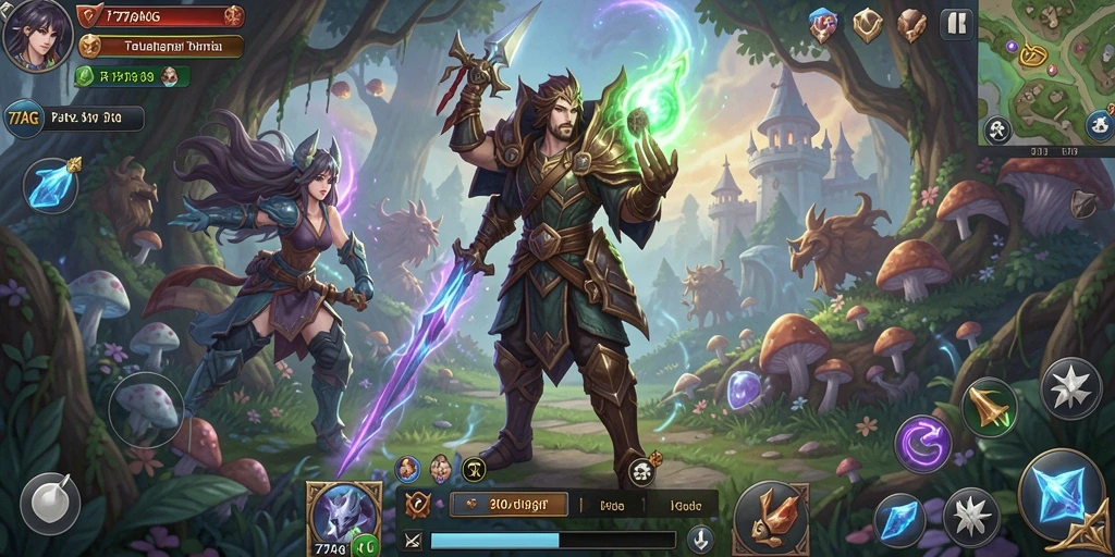 Gameplay seru dan menarik dalam 77AG saat bertarung di dunia RPG.