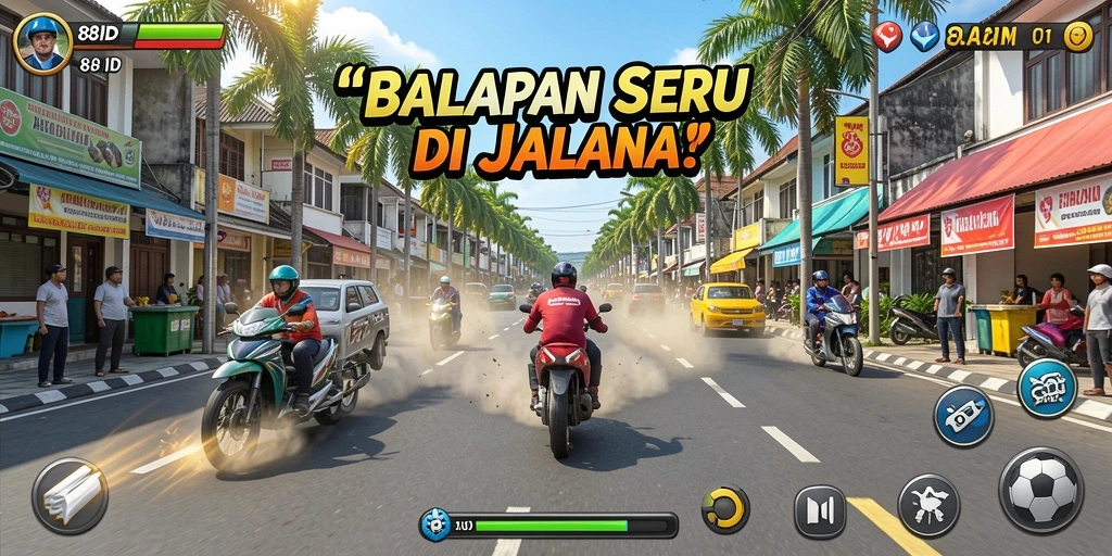 Screenshot gameplay 88ID menunjukkan ketegangan balapan yang mendebarkan.