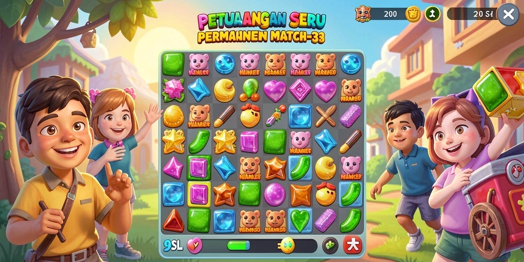 Screenshot gameplay 9SL menampilkan keseruan mencocokkan permata.
