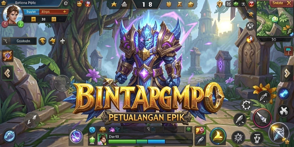 Screenshot gameplay BINTANGMPO menampilkan pertarungan epik di dunia fantasi.