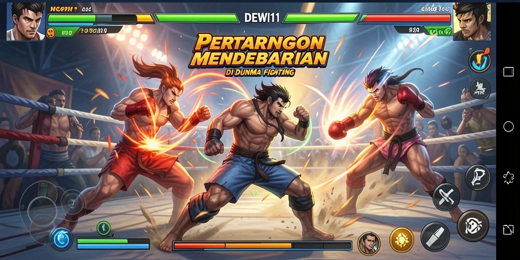 Tangkapan layar DEWI11 menunjukkan pertarungan epik antara karakter dengan efek visual yang menawan.
