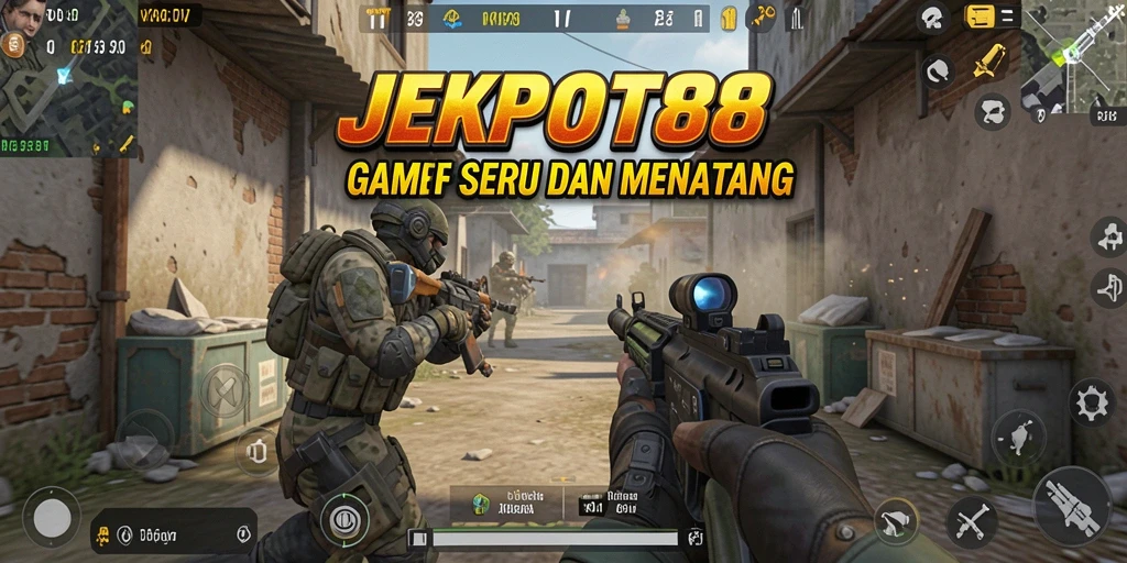 Tampilan gameplay seru JEKPOT88 dengan aksi tembak-tembakan.