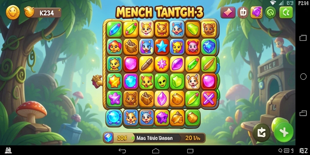 Screenshot gameplay K234 menampilkan elemen berwarna-warni dalam permainan Match-3.