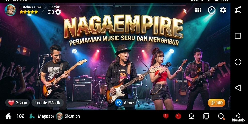 Screenshot gameplay NAGAEMPIRE menampilkan pengalaman bermain musik yang seru.