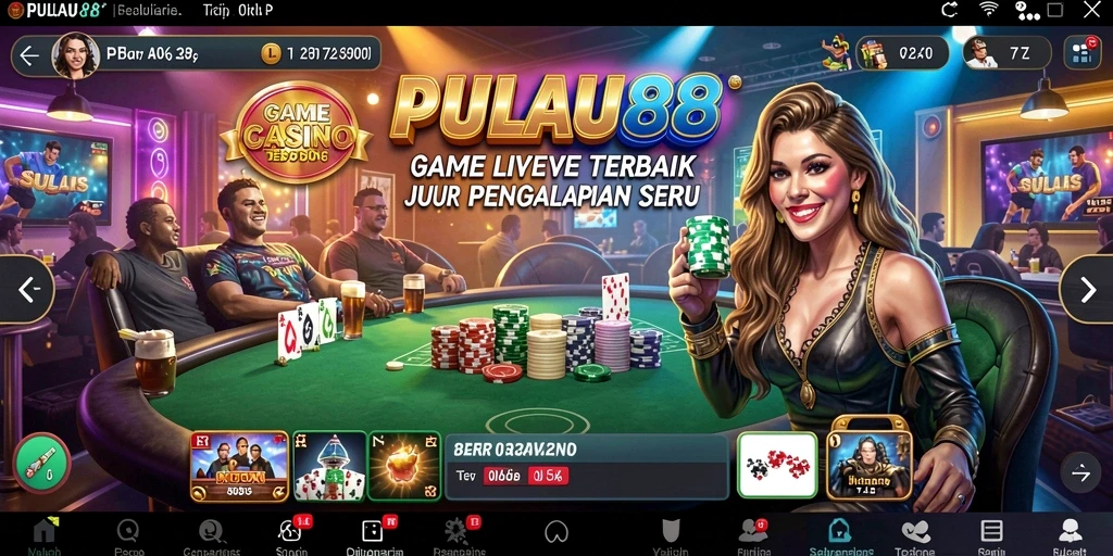 Screenshot gameplay PULAU88 menampilkan dealer sungguhan dan suasana kasino yang mendebarkan.