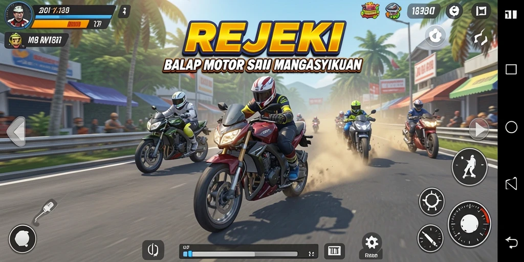 Gameplay mendebarkan dengan balapan motor yang seru.