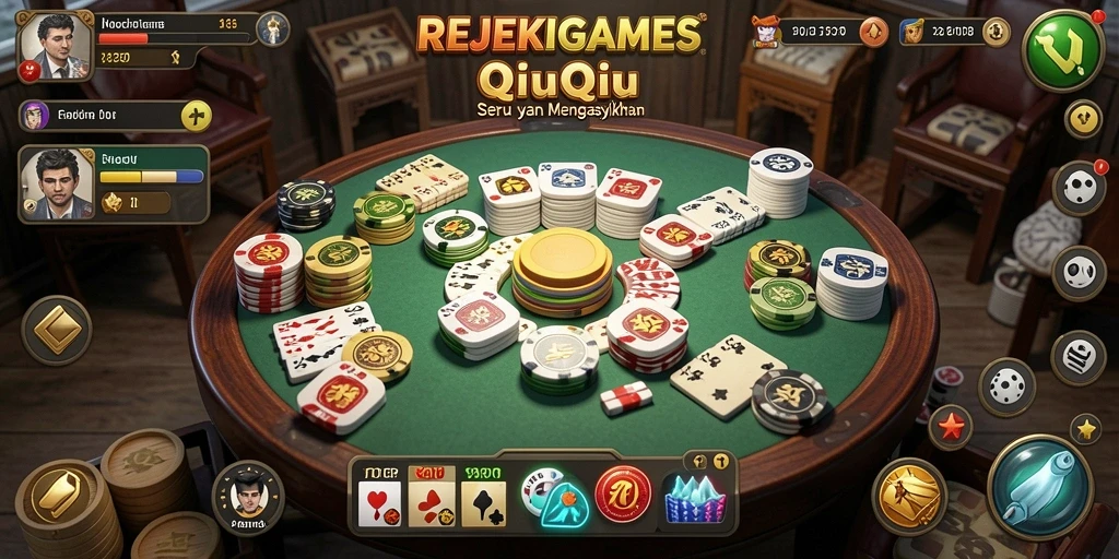 Tampilan gameplay seru dalam REJEKIGAMES saat bermain QiuQiu.