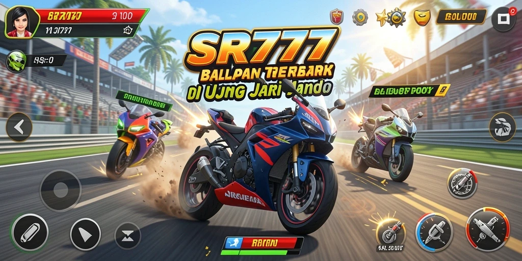 Gameplay SR777 menampilkan balapan motor yang menegangkan dan kompetitif.