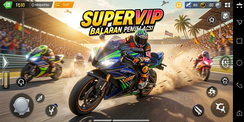 Tampilan aksi balapan motor yang mendebarkan dalam SUPERVIP.