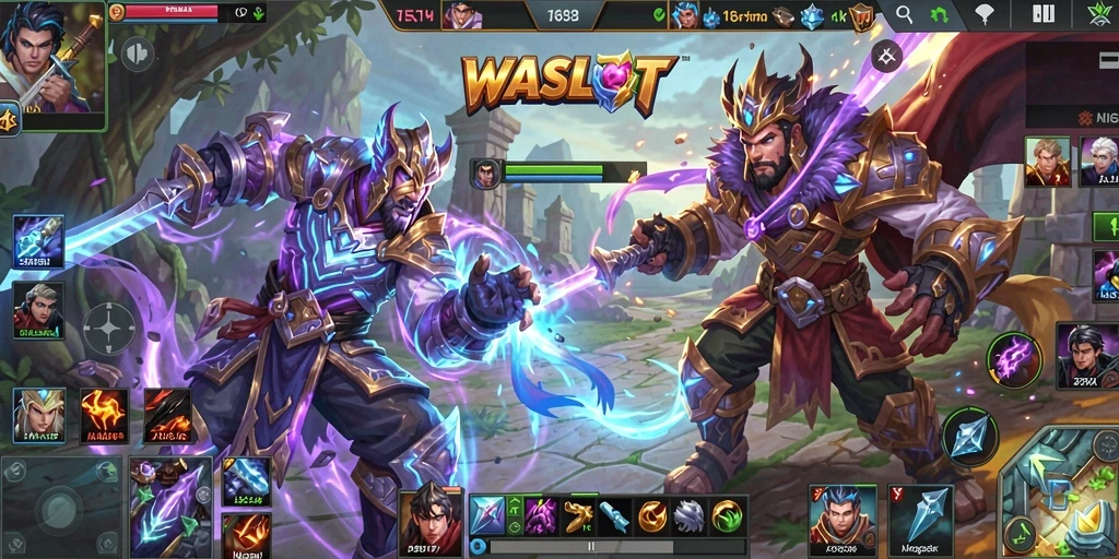 Screenshot gameplay WASLOT menampilkan pertempuran tim yang intens.