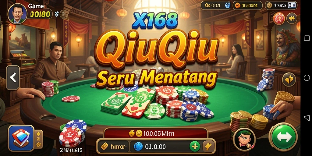 Screenshot gameplay X168 yang menunjukkan ketegangan permainan QiuQiu.