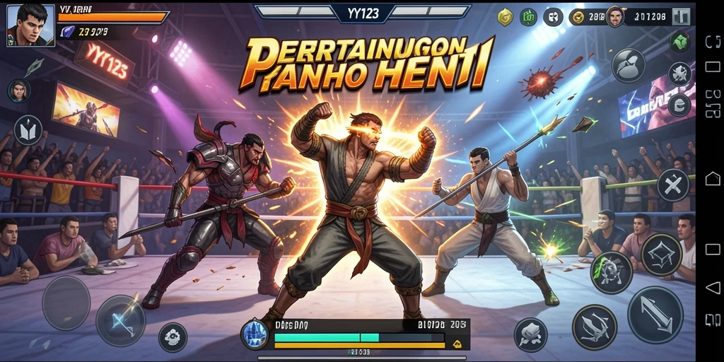 Gameplay bertarung seru dan mendebarkan pada YY123.